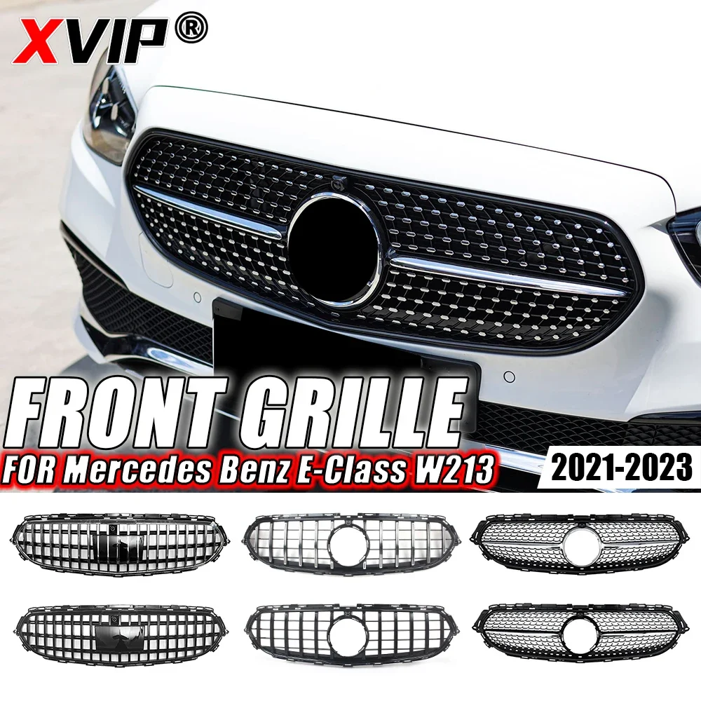 

XVIP Front Chrome Diamonds Style Racing Grilles For Mercedes Benz E-Class W213 E200 E300 E350 2021-2023 GTR Style Upper Grilles