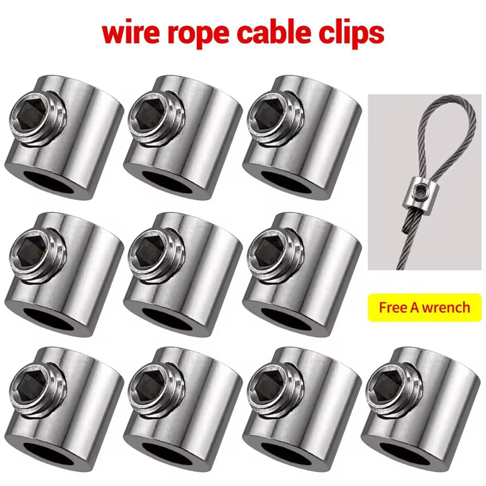 Wire Rope Clamps Clip for 1-1.5mm Wire Rope Accessory Multifunctional Lock Cable Clamps Simple Assembly 10Pcs Stainless Steel