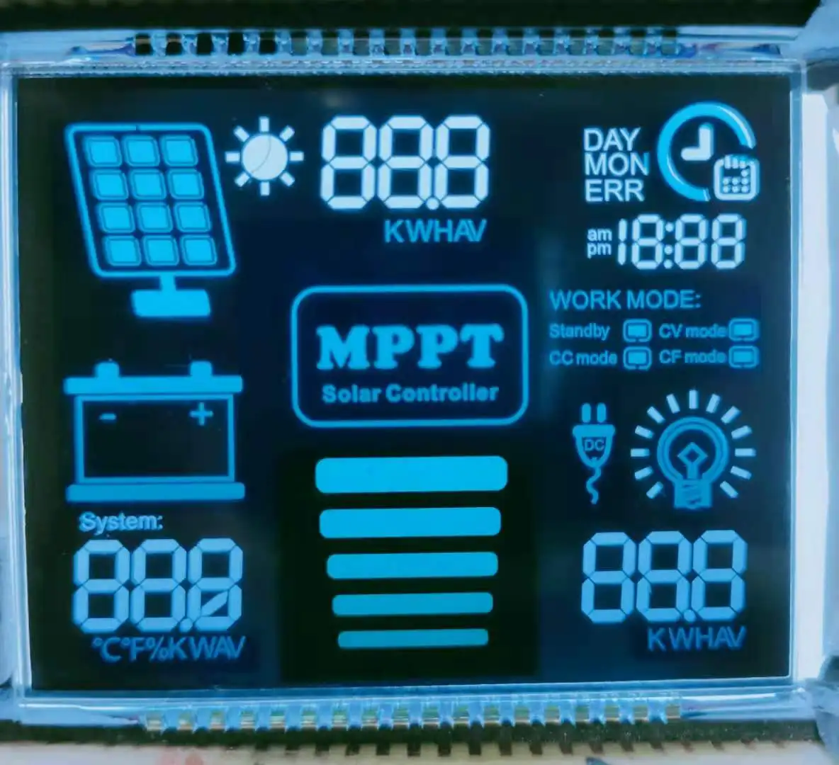 Pantalla de código de segmento VA monocromática pantalla de instrumento personalizada tamaño pequeño, bajo consumo de energía, amplio ángulo de visión código de rotura STN