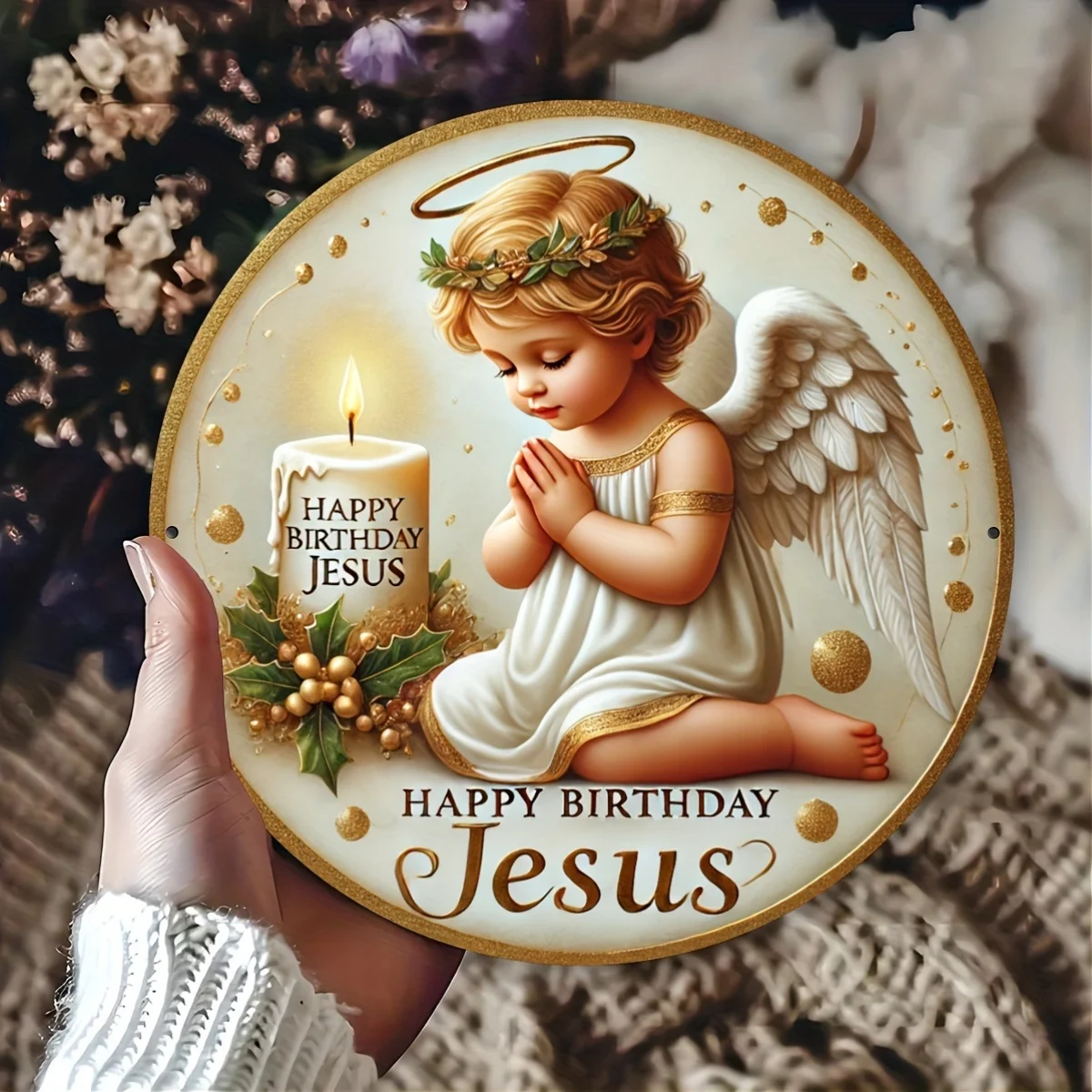Panneau métallique rond sur le thème d'ange «joyeux anniversaire jésus», Plaque décorative pour la maison, la ferme, le jardin, le Bar et la décoration de magasin, 1 pièce