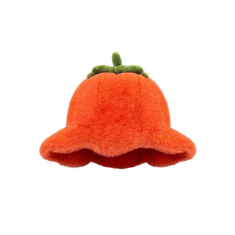 

All-match Tomato Winter Fisherman Hat Rolled-up Fluffy Plush Bucket Hat Ear Protection Hat Thickened Beanie Hat Outdoor
