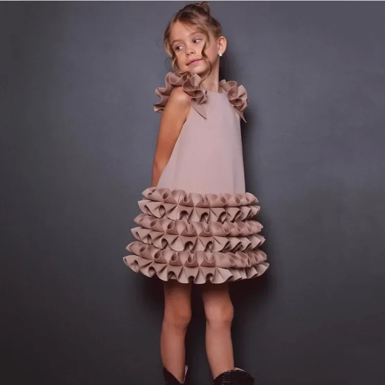 

Summer Cake Design Solid Color Dress Fashion Sleeveless Children Girl Dresses High Quality Kids Girls Birthday Party Frocks