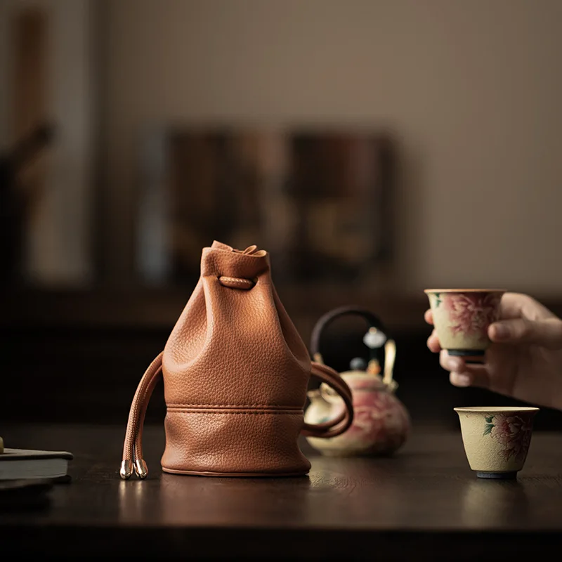 

Изысканная портативная кожаная сумка для чашки, дорожный чайный сервиз, сумка для хранения, миска, упаковка для экспресс-чашки, маленькая тканевая мини-сумка