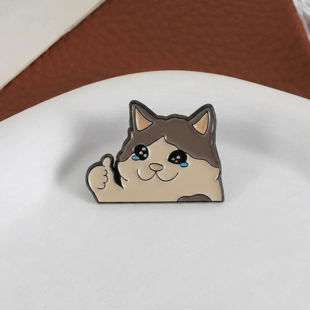 Gift Thumb Up Design Enamel Pin Kawaii Style Humorous Animal Brooch Cute Crying Cat Funny Jewelry Anime Convention