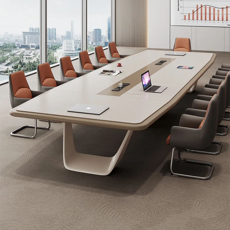 Creative light luxury paint conference table long table simple modern large rectangular conference room table and chair combinat