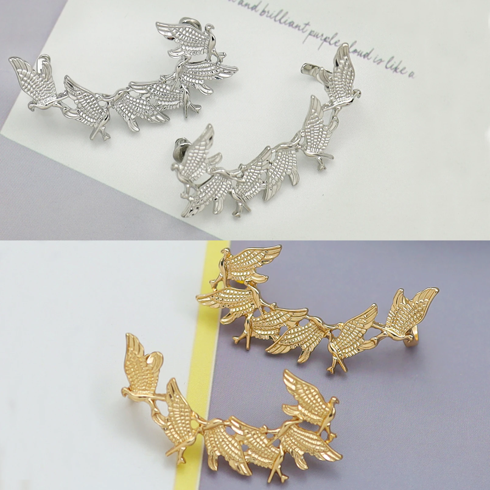 

Retro Flying Crane Stud Ear Cuff Earring Elf Ear Clip Antique Gold Color Earrings Women Goth Earcuff Female Jewelry Accessory