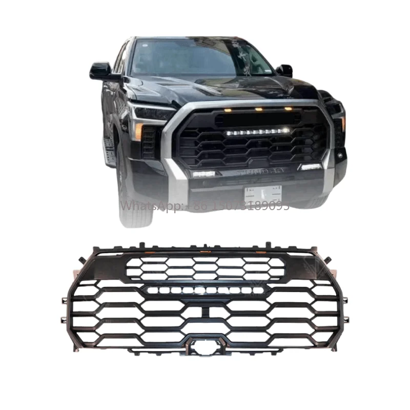 

Auto Exterior Part Front Bumper Racing Central Grille Mask Black With Light for Tundra 2022 2023 2024 Upgrade TRD PRO Style