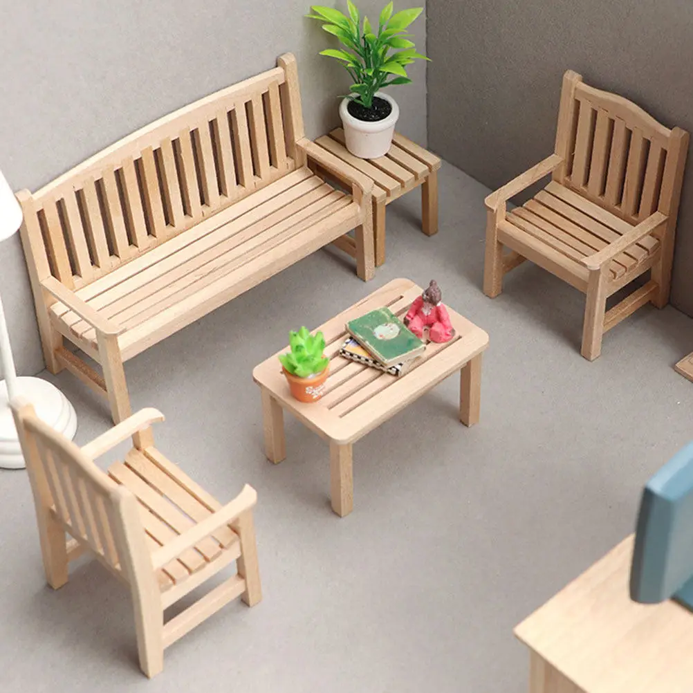 

4Pcs Miniature Wooden Garden Bench Set Realistic Tiny Furniture for Micro Landscape Decoration DIY Mini House Accessory Mini