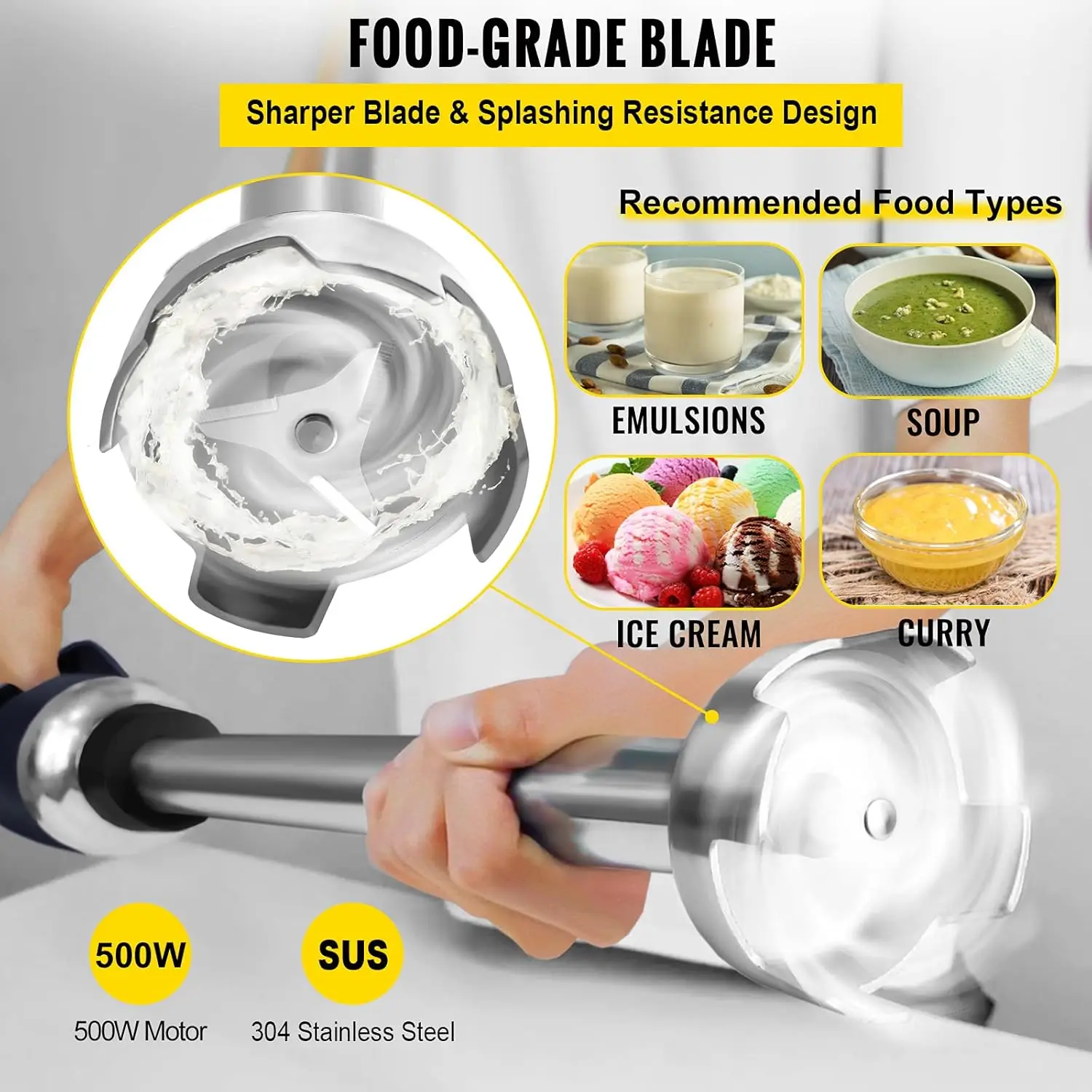 IB500LV Commercial Immersion Blender, 500 Watt Heavy Duty Hand Mixer 20-Inch Shaft, Variable Speed Kitchen Stick Mixer