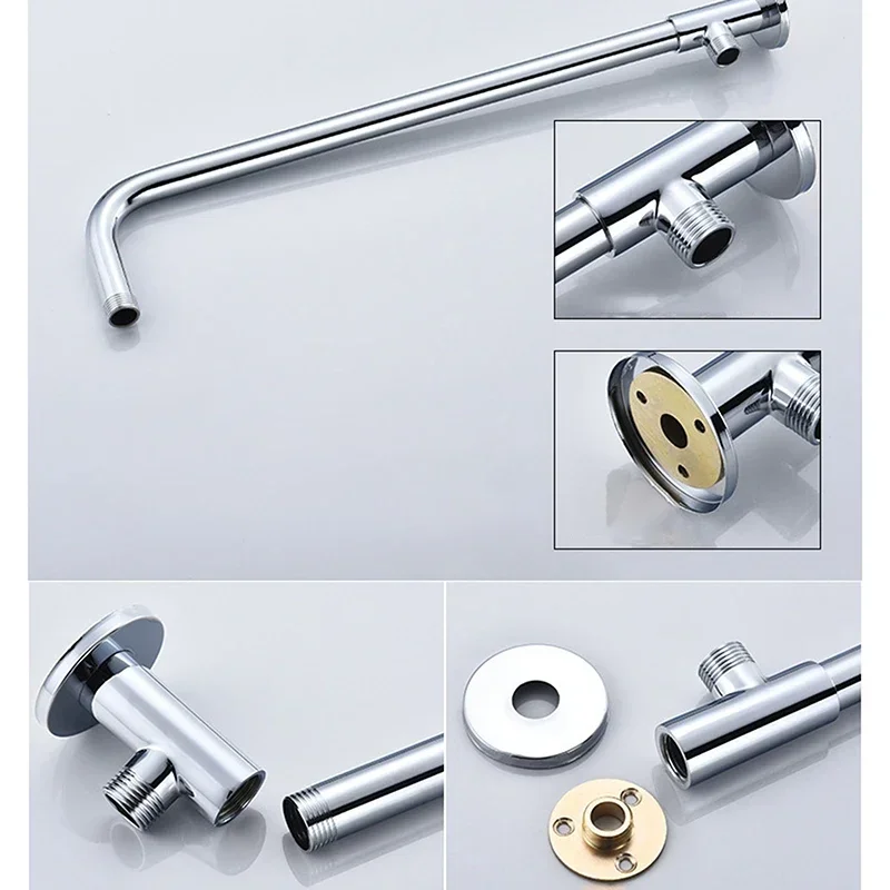 Cabezal de ducha de acero inoxidable montado en la pared, brazo de extensión, tubo de extensión de lluvia, asiento de ducha, accesorios básicos de baño