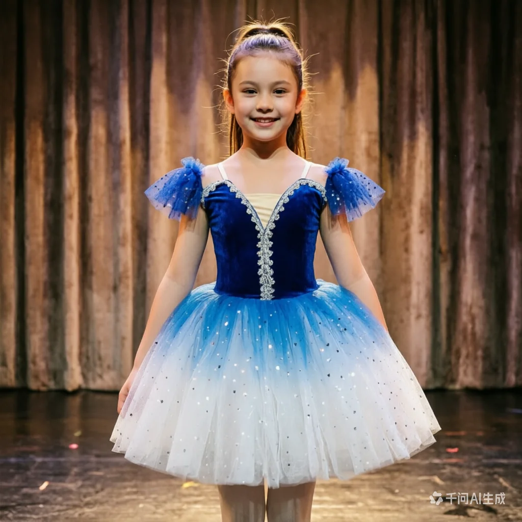 

Girls' Blue Velvet Ballet Dress Gradient for Stage Banquet & Dance Recitals Dance Collective Program Skirt Performance Clothing
