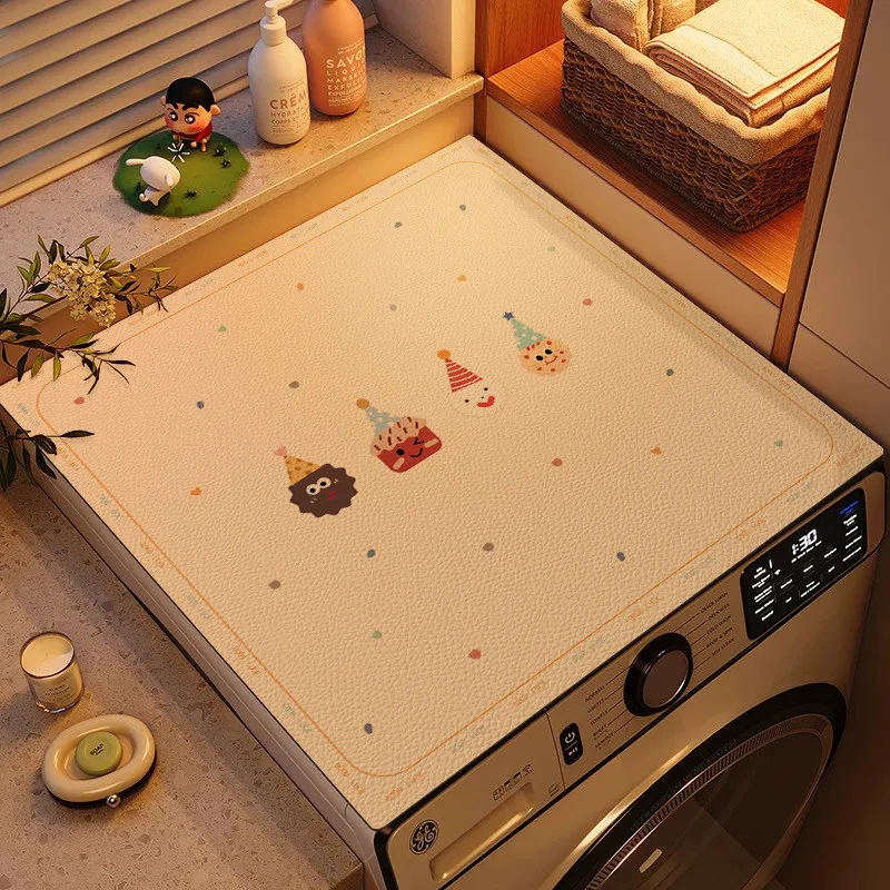 VIKAMA Ins Cream-Style Cute Washing Machine Cover Pad Anti-Slip Water-Absorbing Drum Washing Machine Dust-Proof Pad Home Decor