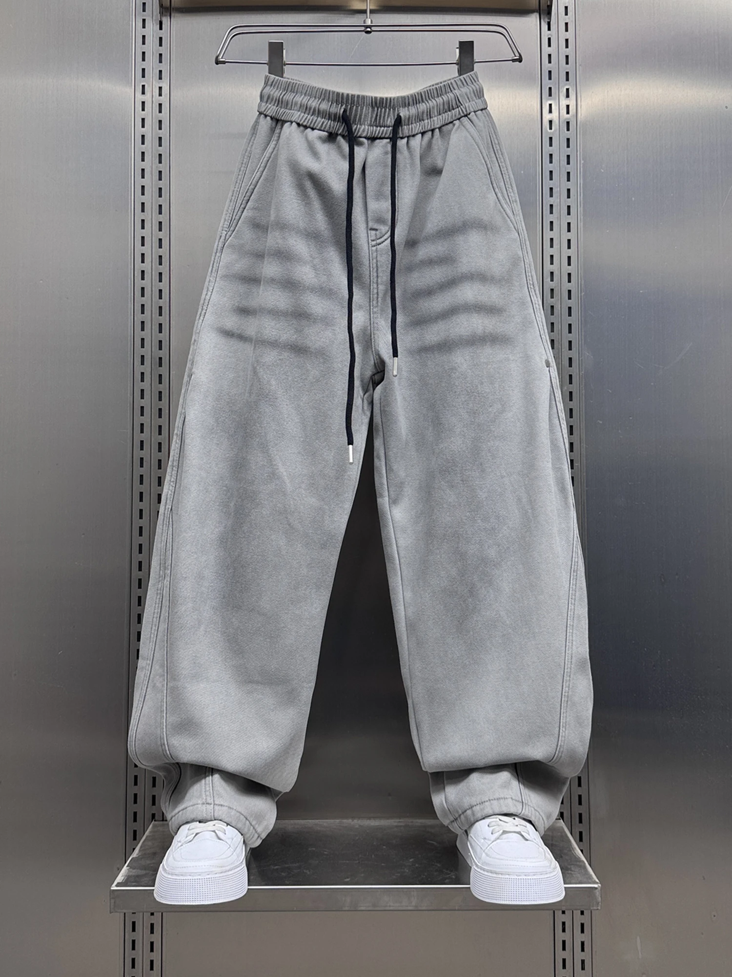 

New 2025 Men's Fce Lined Thiened Casual Work Pants adient Color Straight Leg Trousers Trendy Brand Versatile Loose Fit