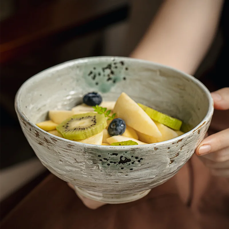 Koichi Wabi Sabi style nostalgic alien high footed bowl ceramic bowl thick noodle bowl rice bowl retro tableware
