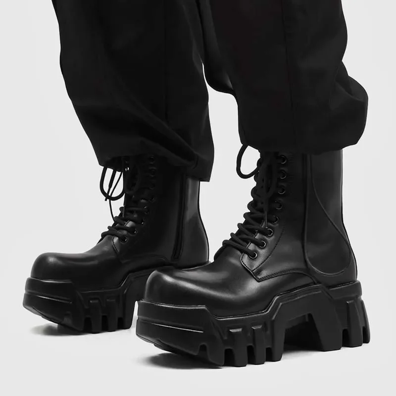 Men's High-Top Chunky Combat Boots Round Toe Lace-Up Platform Sole Punk Gothic Urban Daily Outdoor Fashion Casual Shoes