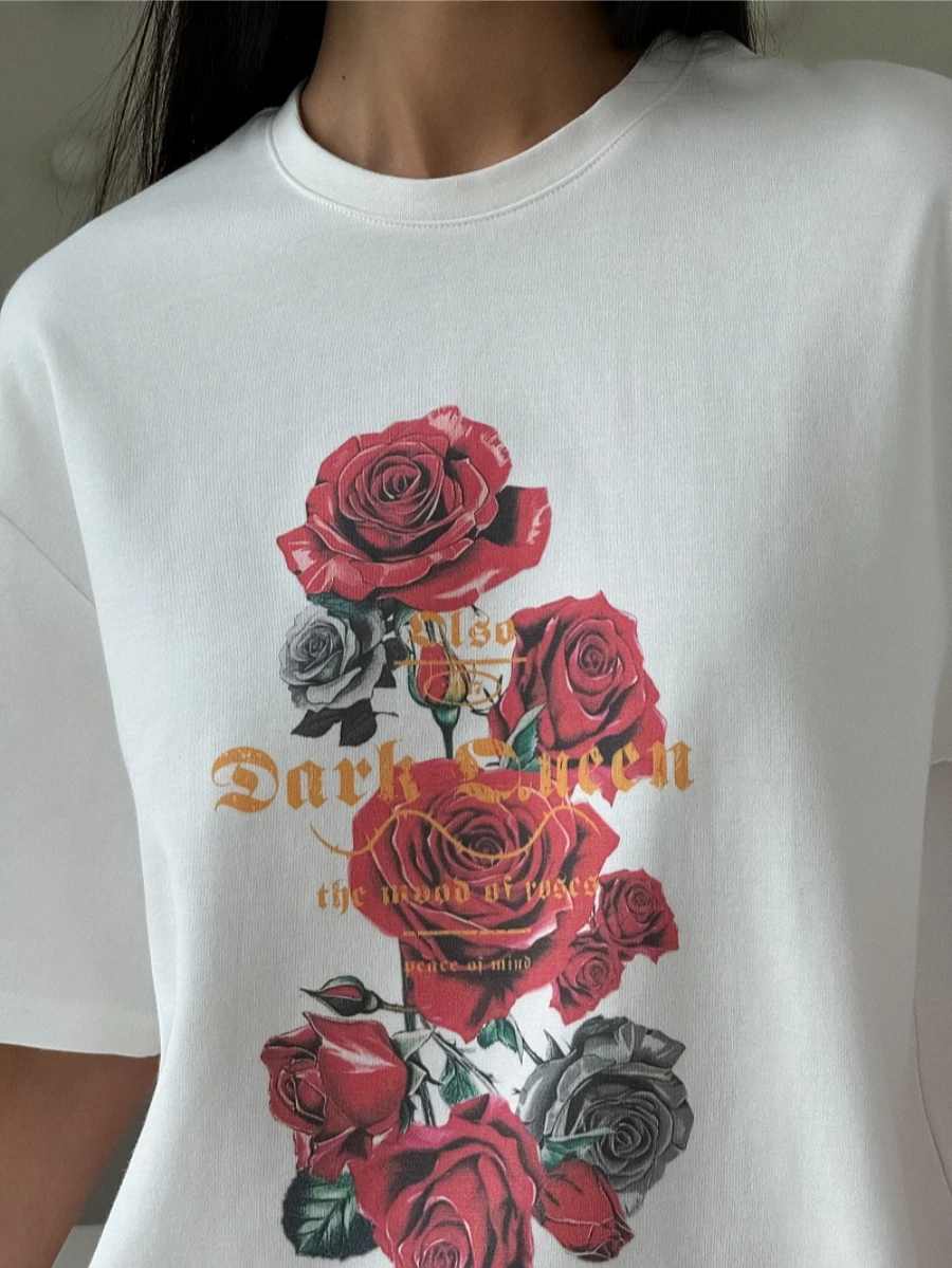 100% 코튼 여름 신상 꽃무늬 프린트 티셔츠 여성 패션 O넥 루즈핏 반팔 캐주얼 탑 티