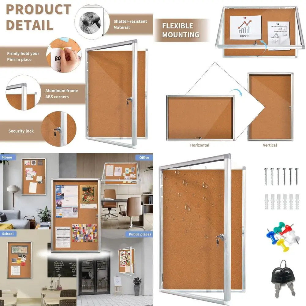 

Weatherproof 36x24 Lockable Cork Board, Enclosed Bulletin Display Case for Schools and Offices - Secure & Durable