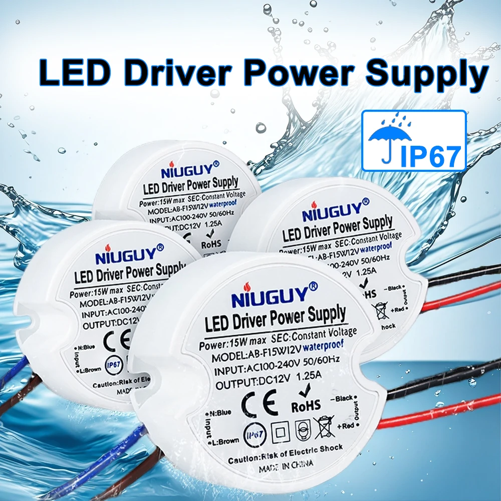 15W Circular LED Driver AC 100-240V to DC 12V 1.25A External LED Driver Power Adapter Suitable for LED Light Strips and Bulbs