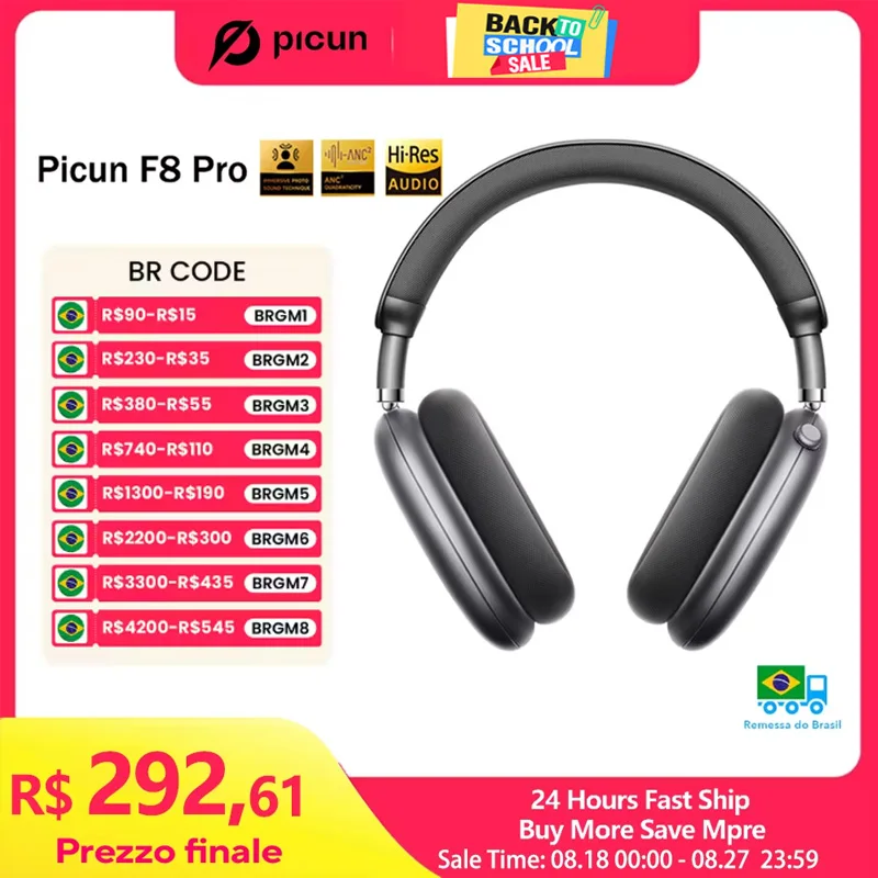 Picun f8 pro anc fones de ouvido sem fio cabeça rastreamento áudio espacial 3d-52db anc alta fidelidade bluetooth fone de ouvido enc hd microfone app de baixa latência