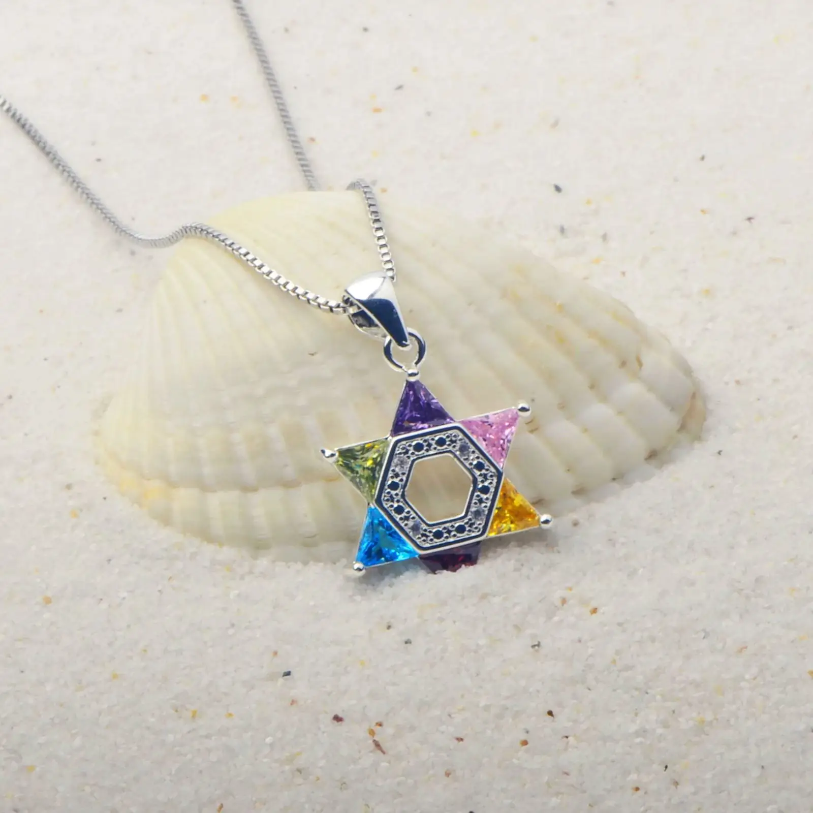 قلادة على شكل نجمة داود الملونة للنساء، قلادة سداسية أنيقة مع زركونيا مكعبة، هدية مجوهرات بوهيمية عصرية لـ