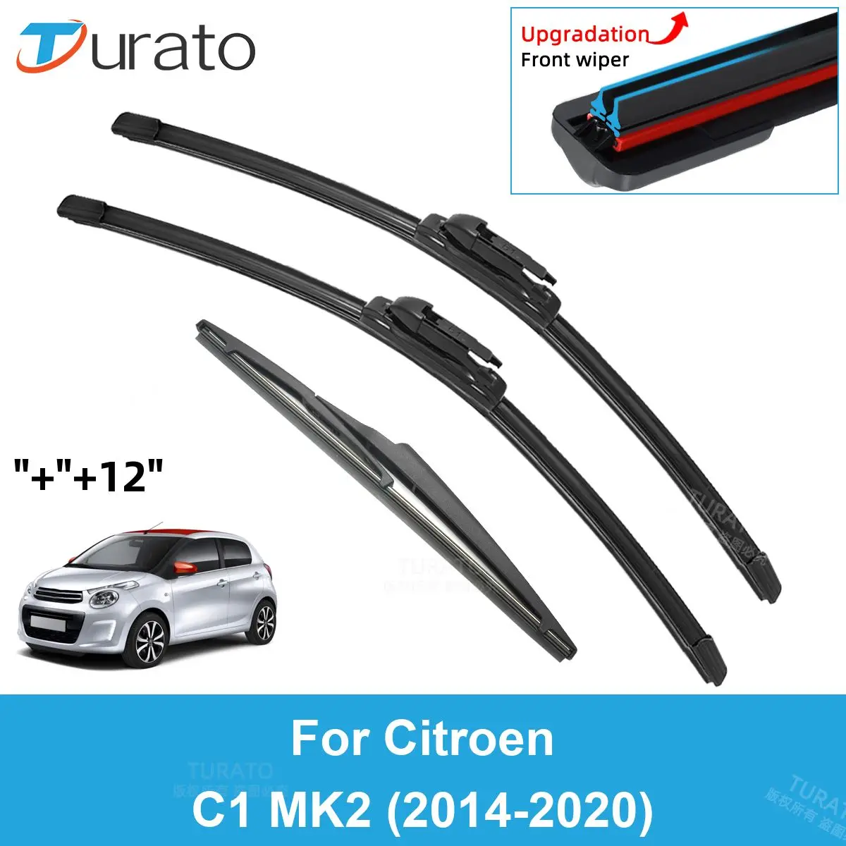 

3PCS Car Wiper Blades for 2014-2020 Citroen C1 MK2 Rear Windshield Wipers Double Rubber Car Accessories 2016 2017 2018 2019 2020