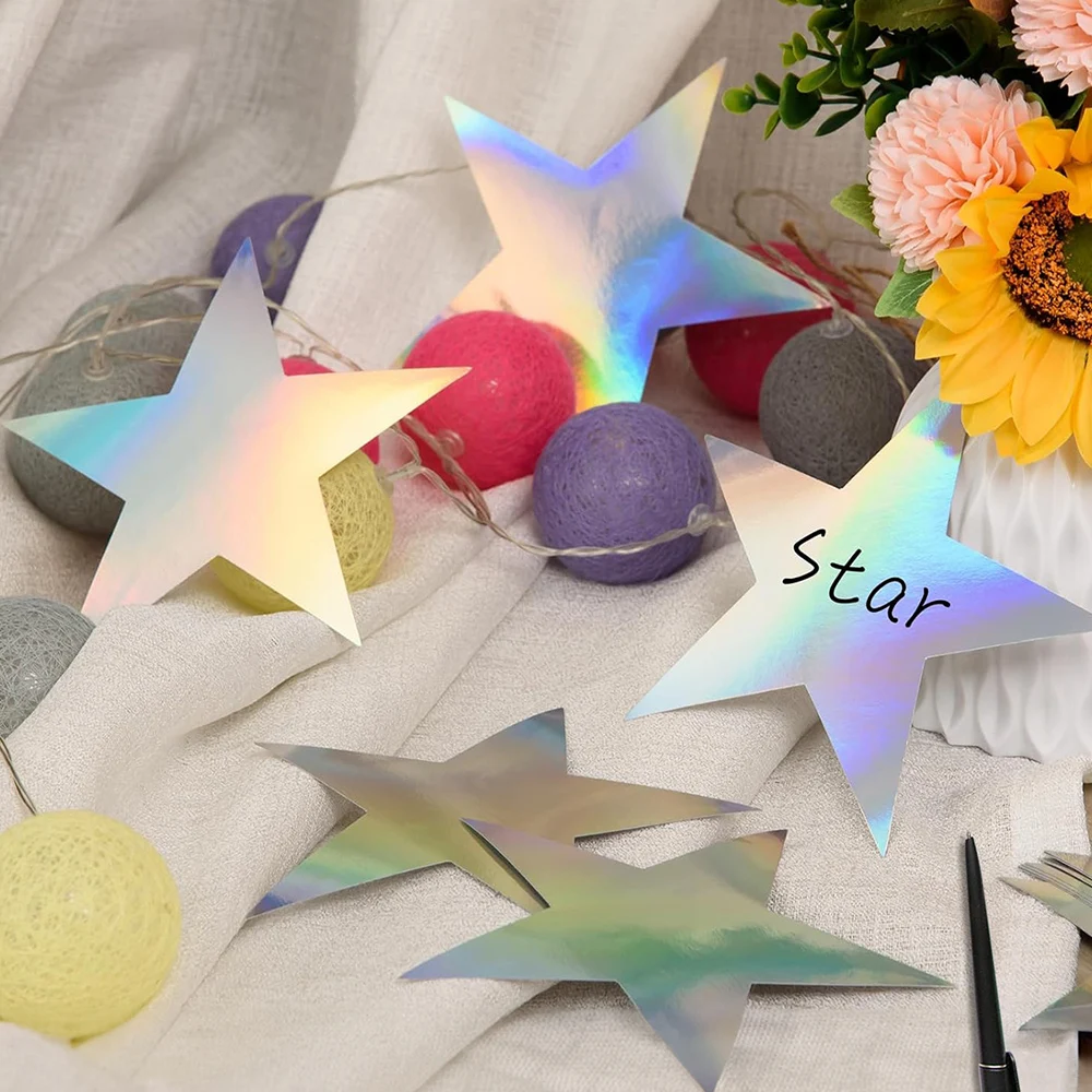 10Pcs Iridescent Stars Cutouts Double Printed Star Paper Star Confetti Cutouts Glitter Stars Decoration for Party Supplies