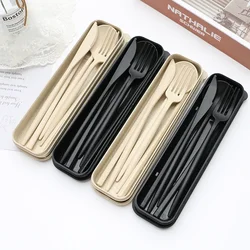 Cutlery Tableware Spoon Fork Chopsticks Safe Wheat Straw Dinnerware With Box Portable Travel Use Kitchen Accessories 4PCS/Set