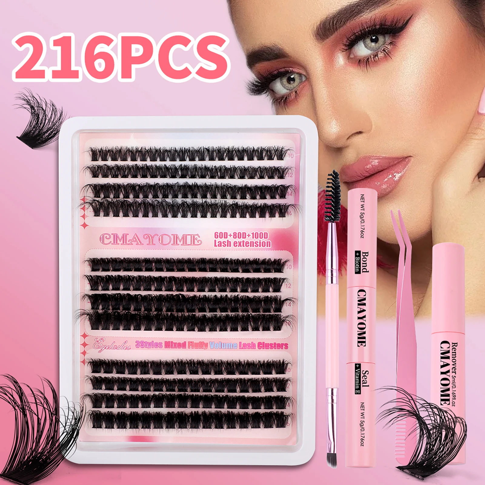 DIY Clusters lash extenstions 60D 80D 100D Fluffy Volume False Eyelashes bond and seal remover and tweezer set eyelash supplies