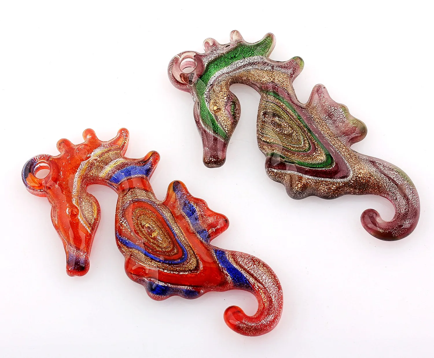 QianBei Wholesale 6pcs Handmade Murano Lampwork Glass Cute Seahorse Pendant For Necklace Women