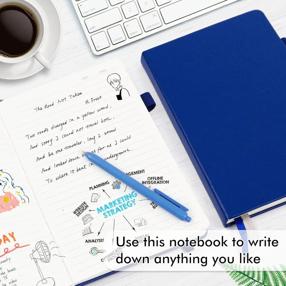 A5 Navy Hardcover Business Journals Set of 18 with Lined Paper and Pen Holder, 120 GSM, 5.1x8.3 inches, Includes 18 Black Pens