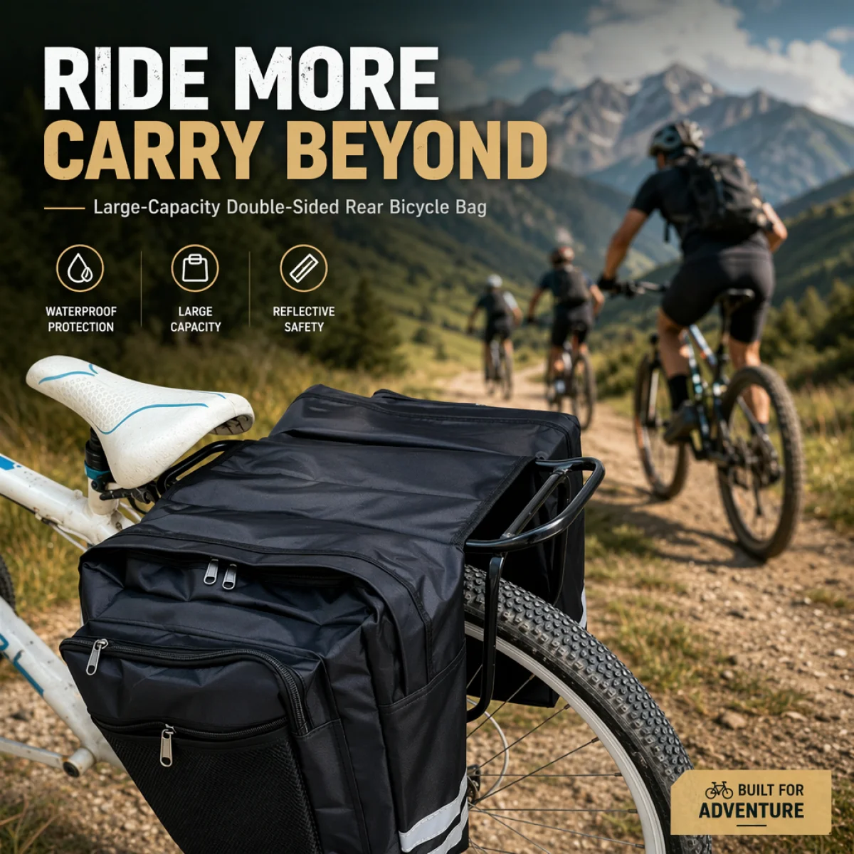 Waterproof Bicycle Bag, Transport Bag with High and Spacious Rear Seat, Double-Sided Design + Reflective Strips