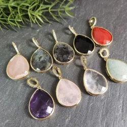Natural Gemstone Charm Pendant, Obsidian Sunstone Amazonite Amethyst Healing Crystal Charm for Necklace, DIY Jewelry Findings
