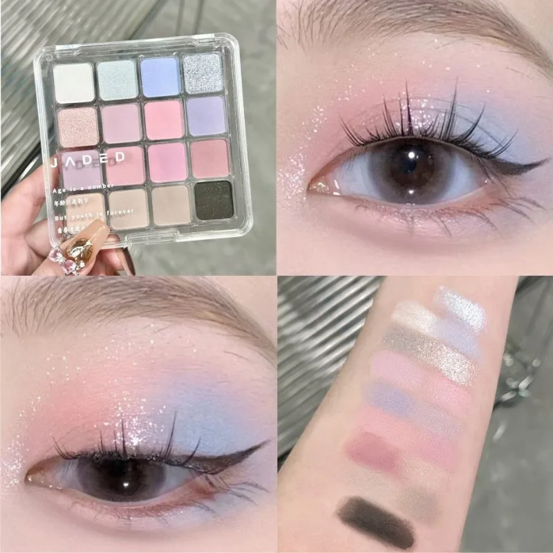 Palette de fard à barrage pailmétrage nacré pour les yeux, charmant maquillage coréen, pigments cosmétiques brillants durables, bleu, rose, 16 couleurs, 256