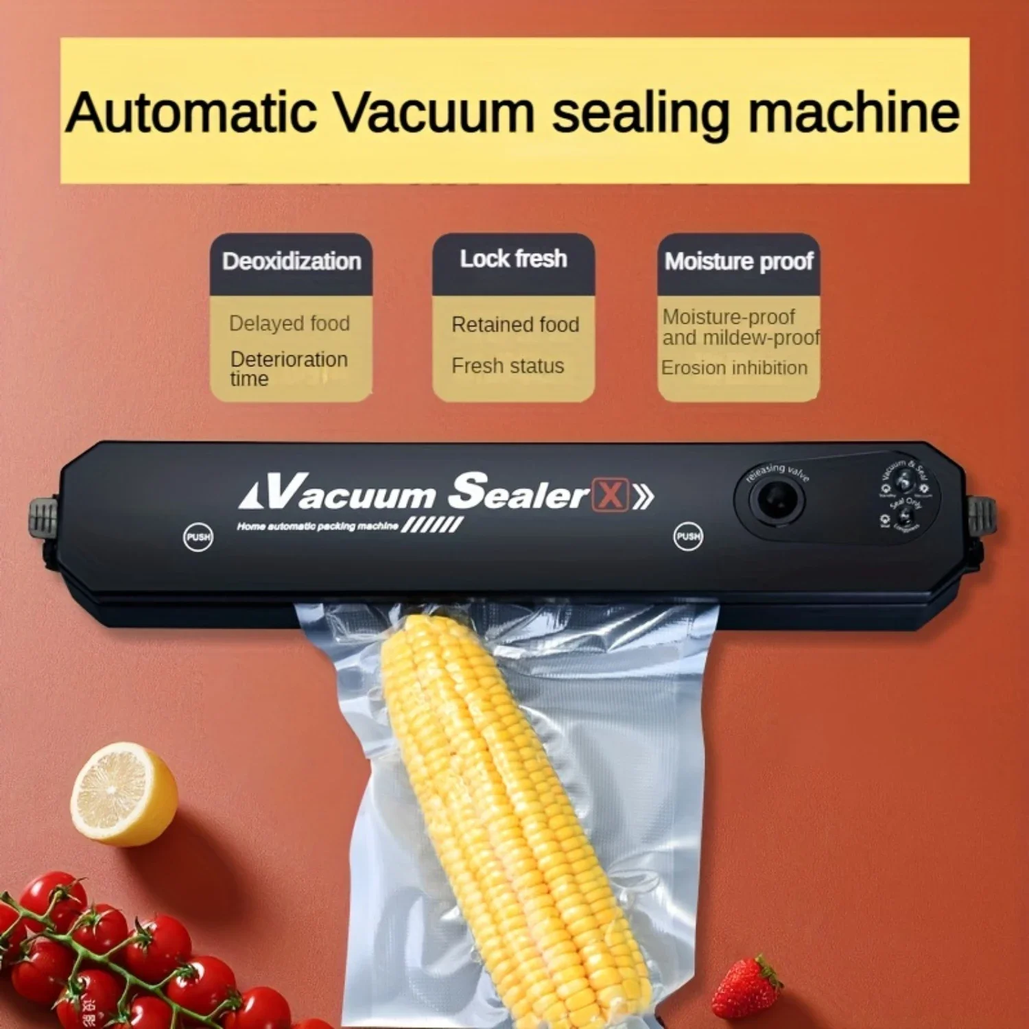 

Compact Automatic Vacuum Sealer Preserve Food Easily with Strong Suction & Plug