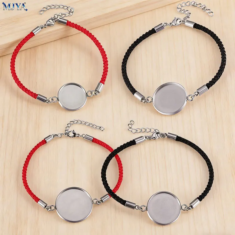 

MJYA 4pcs Braided Rope Stainless Steel Bracelet Base 18 20 25 30mm Cabochon Settings For DIY Jewelry Making Supplies Accessorise