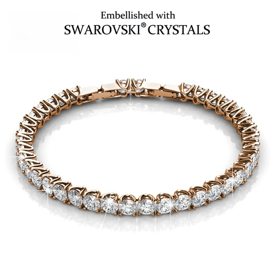 Chic Party Crystal Tennis Bracelet Embellished with Swarovski Crystals Copper Rose Gold Women Fashion Trendy Party Accessories