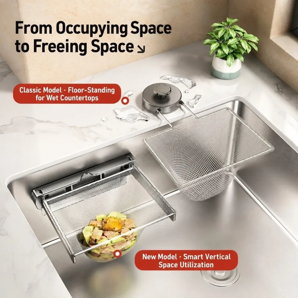 Stainless Steel Sink Strainer Holder Foldable Disposable Filter Mesh Sink Filter Rack Wall Mounted Sink Food Catcher
