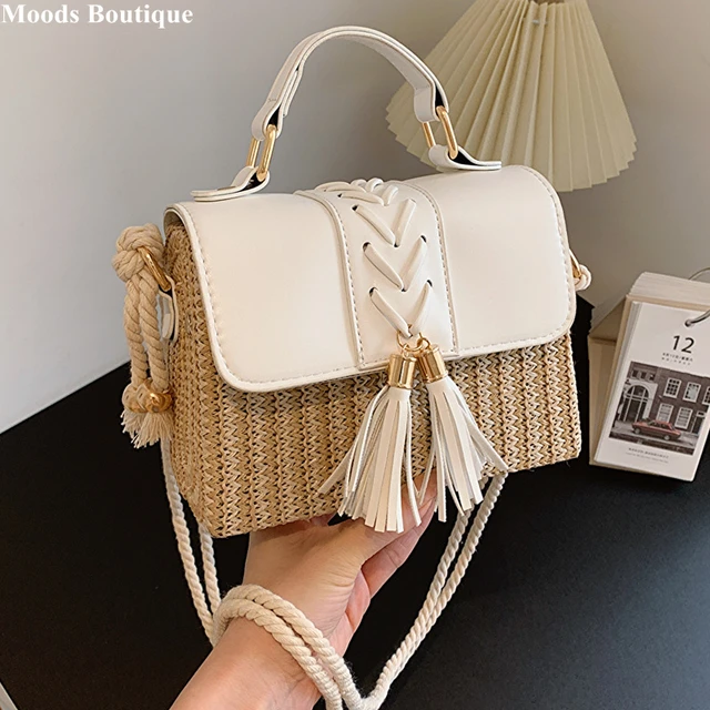 sac de luxe femme sac a main femme sac luxe celebre marque pochette femme luxe MOODS Paille Sac De Plage Pour Femmes 2023 Ete Nouveau Luxe Designer Sacs A Main Hit Couleur Glands Epaule Bandouliere