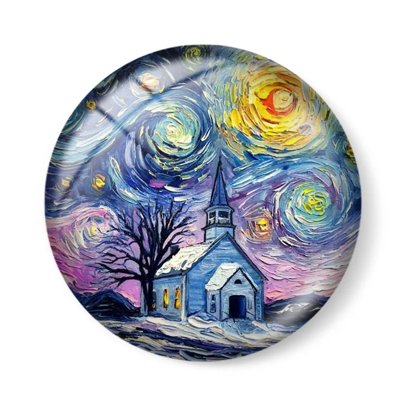 Cat Art - Starry Night animal feline print Abstract painting 12-30mmRound photo glass cabochon demo flat back Making findings