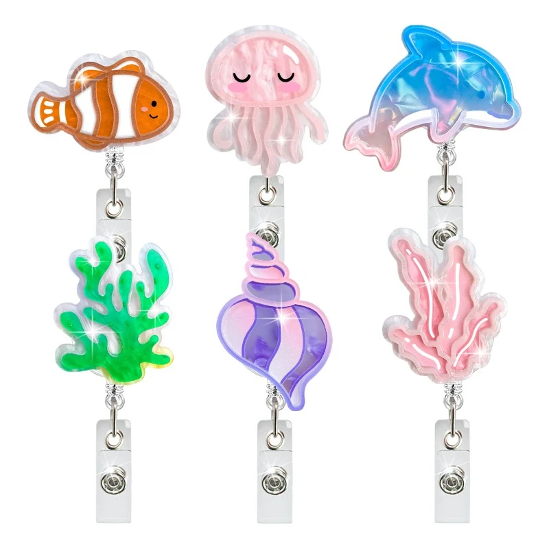 New Acrylic Protection of Marine life Badge Reel Retractable ID Badge Holder With 360 Rotating Alligator Clip Name Holder