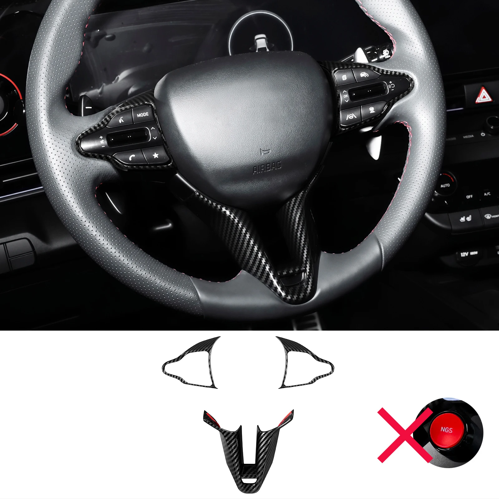 Auto-Lenkrad-Tastenabdeckung im V-Stil, untere Zierleiste für Hyundai i20N, i30N, Kona N/Elantra N/Veloster N/Line