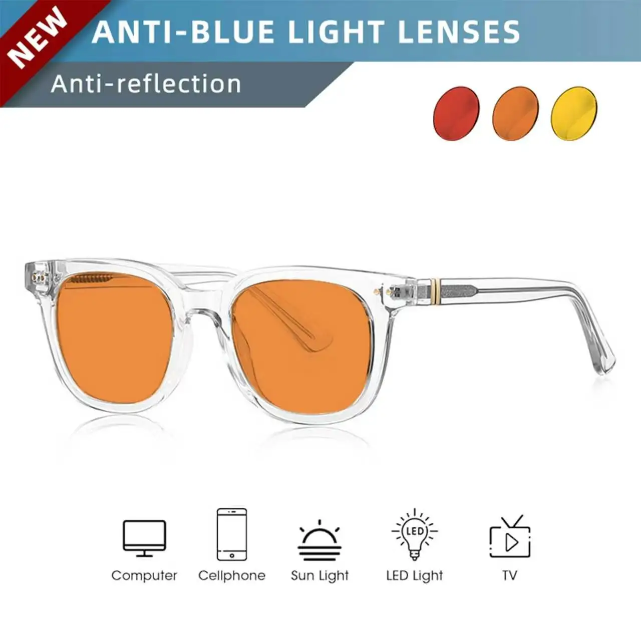 Lunettes OKH Melatonin Biohacking à verres rouges et jaunes pour améliorer la fatigue oculaire due aux écrans, ajuster le rythme circadien pour un sommeil profond et réparateur.