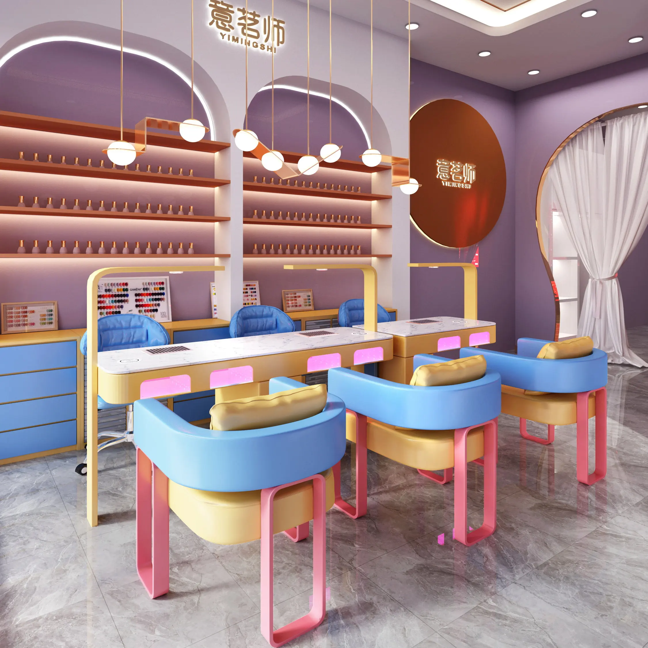 LMM high-power vacuum cleaner marble nail salon table and chair set is high-end
