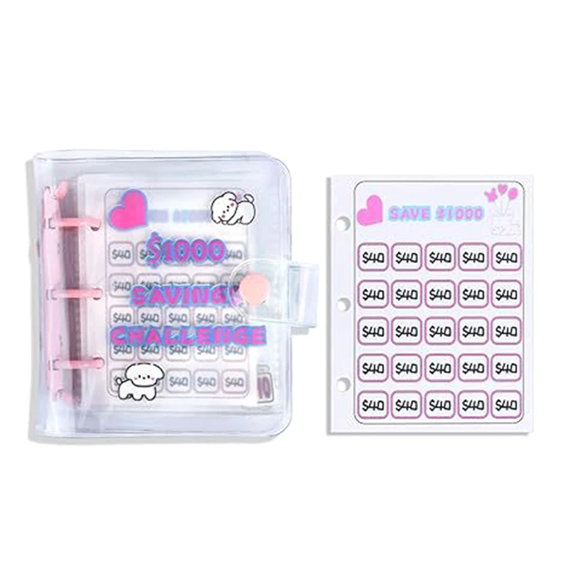 1000 Savings Challenge Mini Binder With Envelopes, Storage Budgeting Binder Budget Book Cash Saving Challenge Box Kit