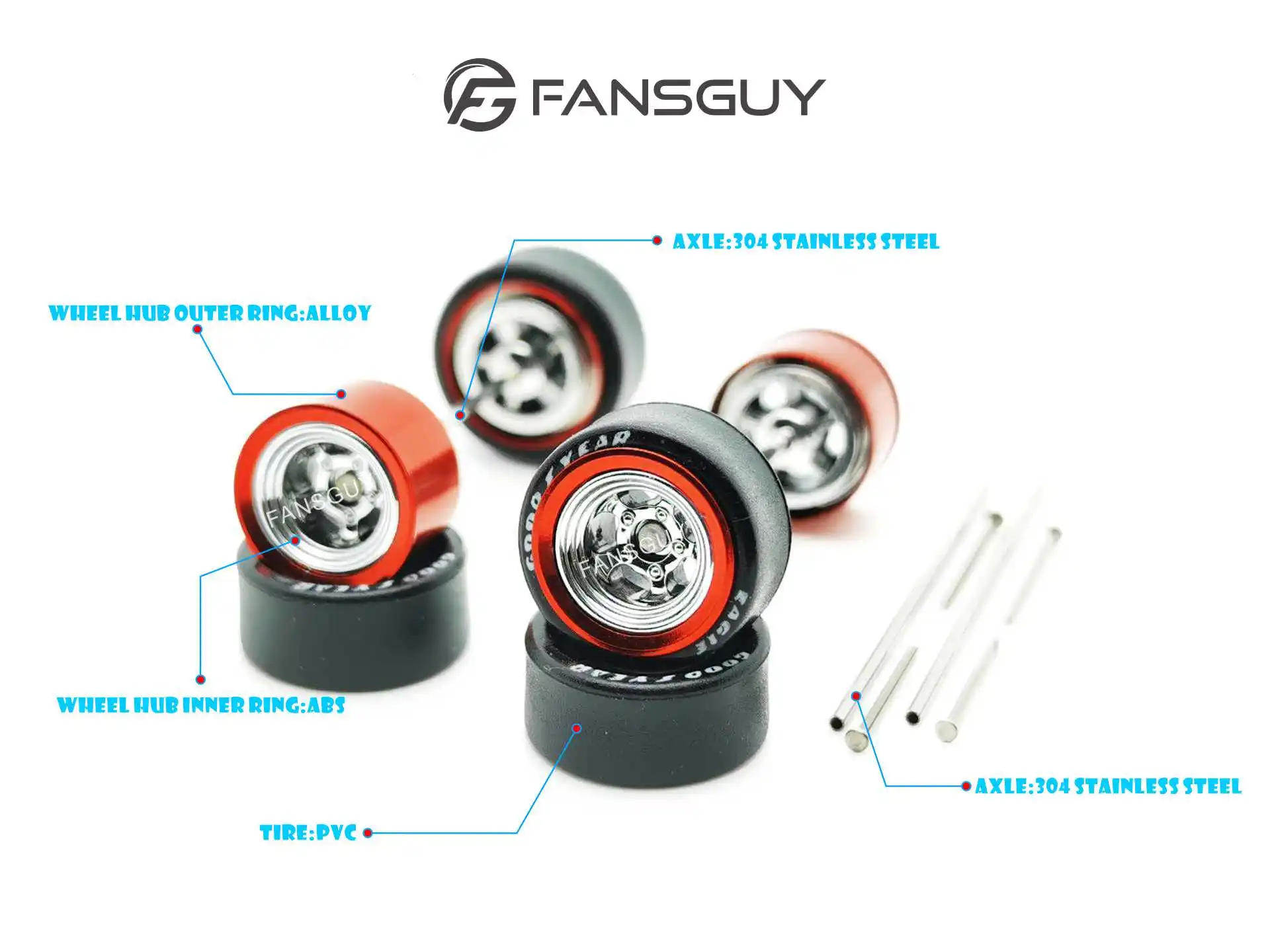 FANSGUY 1/64 1 Set 11,2mm Erwachsenen-Automodell-Radteile mit 1 Set 28mm Hohlwelle – Detail 1