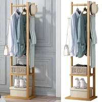 Bamboo Garment Coat Clothes Stand Rack Hat Shoe Wooden Hanger Holder Shelf Tidy Garment Hanging Rail Hooks