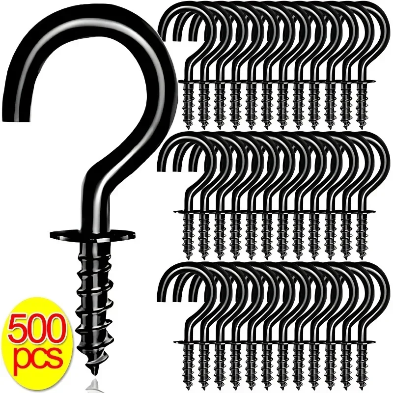 

500/50Pcs Screw Hook Cup Ceiling Hooks Heavy Duty Wall Mount Plastic Dipping Iron Screw-in Hanging Plants Holder Multifunctional