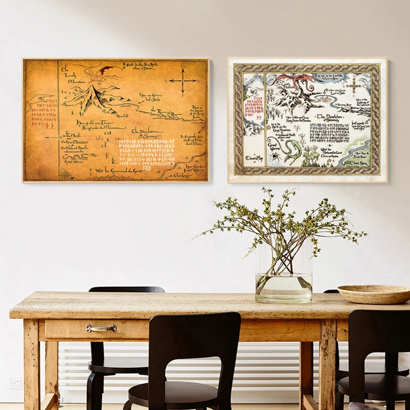 Mapa de Thror, Impresiones Artísticas de Montañas Solitarias, Póster de El Señor de los Anillos, Mapa de Tolkien, Pintura en Lienzo, Decoración de Pared para Sala de Estar