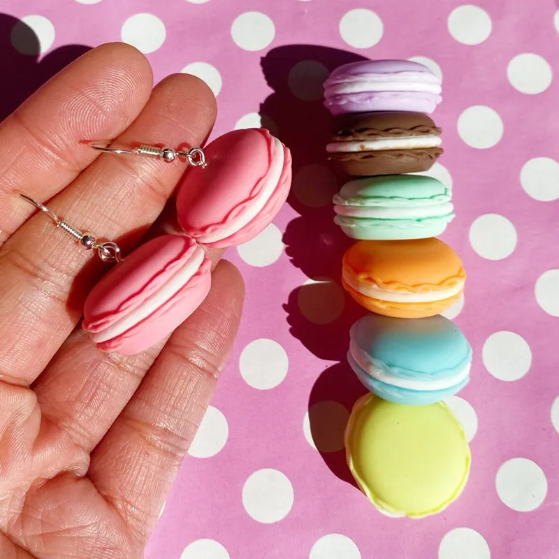 Cute Multicolor Macarons Simulated Cream Sandwich Cookie Pendant Women's Earrings Resin Accessorie Cartoon Jewelry Gifts for Her