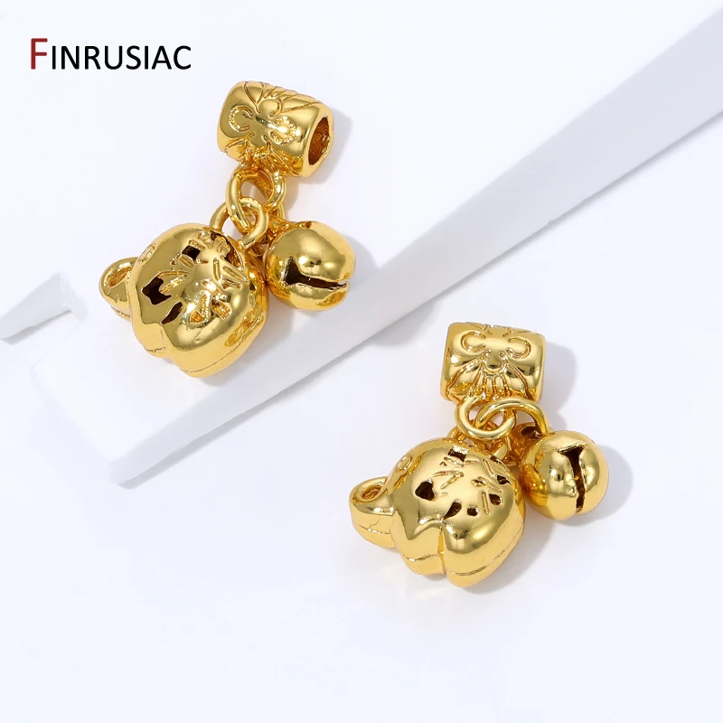 18K Gold Plated Brass Pendant Bails,Tube Connector Bail With Lucky Bell Charm For DIY Jewelry Making Findings - view 4